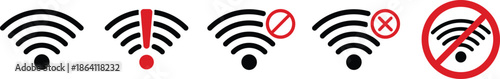 WiFi Status Icons Set – Connected, Alert, Limited, Error and No Signal Symbols.