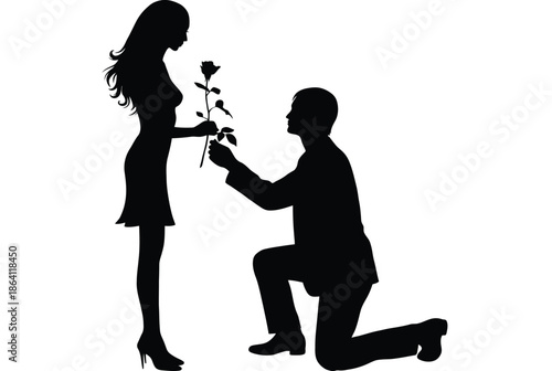 Man offering rose to woman isolated on white background, Vector, illustration