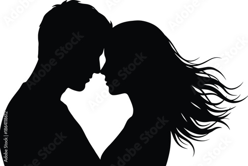 Silhouette of a couple embracing isolated on white background, Vector, illustration