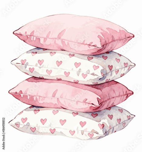 Cozy Love Pink Pillows Valentine's Day Theme isolated watercolor vector illustration svg