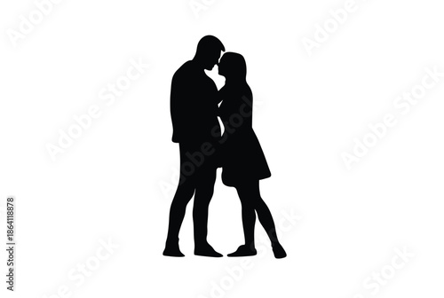 Couple embracing silhouette isolated on white background, Vector, illustration