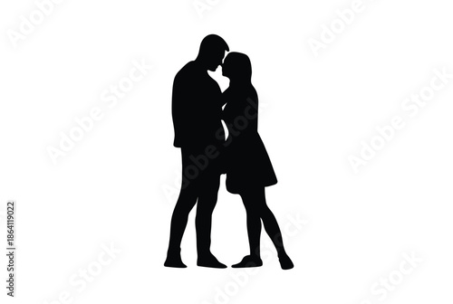Couple embracing silhouette isolated on white background, Vector, illustration