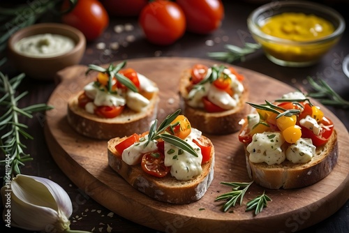 Rustic Italian Bruschetta with Creamy Cheese and Tomatoes