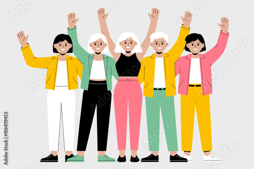 A diverse group of joyful individuals with raised hands expresses enthusiasm, unity, and celebration, emphasizing the power of community and shared experiences in life.
