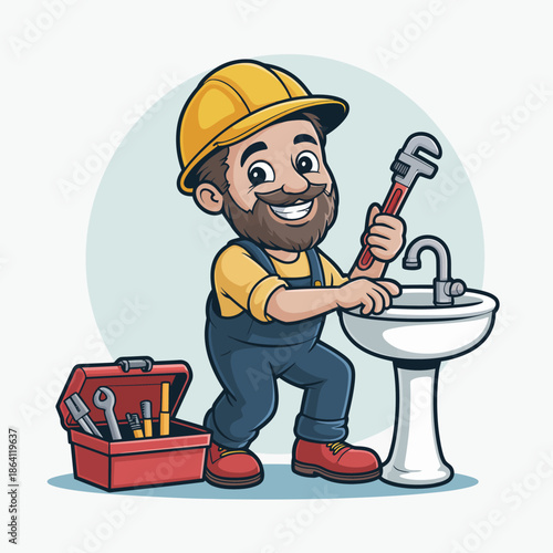 A cheerful plumber diligently fixing a sink, showcasing technical skill and the essential role of tradespeople in maintaining home functionality and comfort.