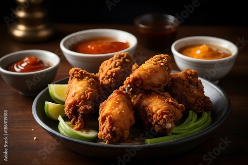 Delicious Golden Crispy Fried Chicken Wings Meal