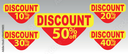 Discount Sale Badges Vector Set - 10, 20, 30, 40, 50 Percent Off Yellow Red Labels
