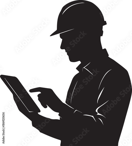 Worker reviewing tablet
