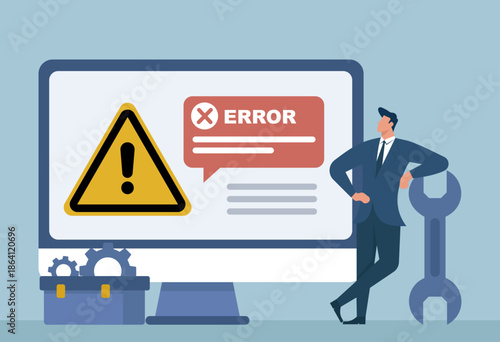 Computer Error Troubleshooting and System Maintenance with Warning Alert, IT Technician, Tools and Repair Service, Cybersecurity Support, Bug Fix, System Error Alert, IT Troubleshooting