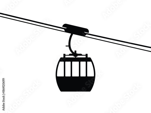 Single cable car suspended isolated on white background, Vector, illustration