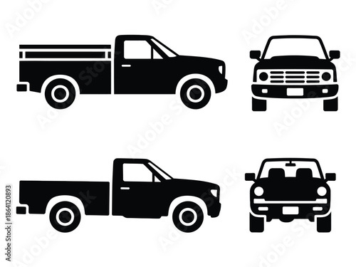 Black silhouettes of pickup trucks isolated on white background, Vector, illustration