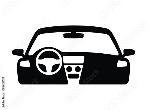 Car interior with steering wheel and dashboard isolated on white background, Vector, illustration