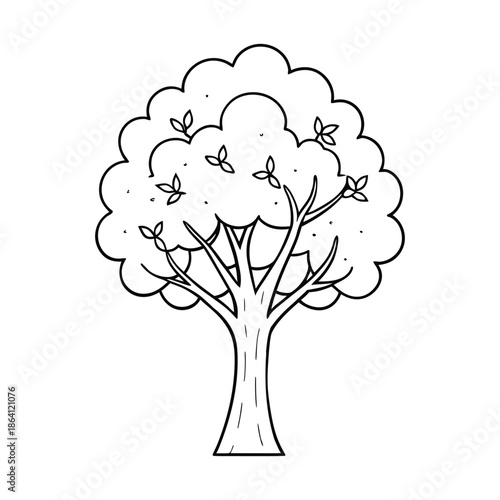 Spring tree coloring page showing blooming branches, fresh leaves, and soft flowers, perfect for relaxing creativity as nature awakens in a cheerful outline.
