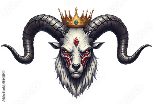 Majestic Crowned Ram Head Illustration Fierce Goat King Mascot Vector Logo Emblem © Adobe Studio Lab