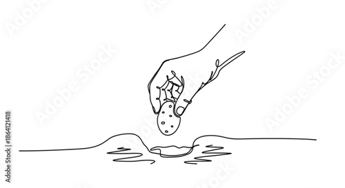 Hand planting potato seed in soil with focus on gardening process  