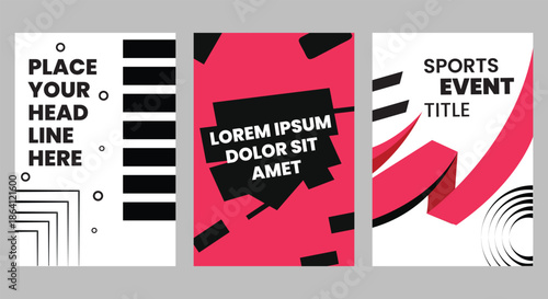 Modern abstract poster templates with bold geometric shapes for sports event promotion and creative branding design