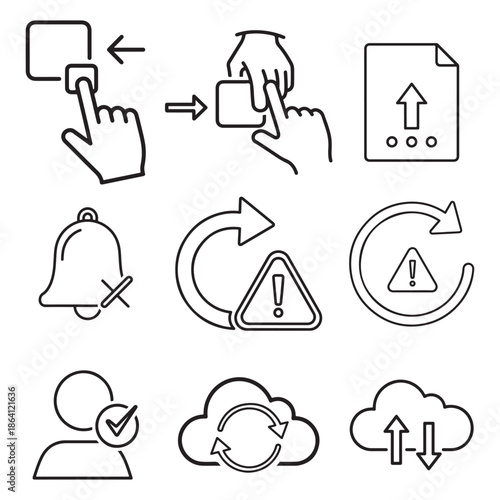 Artificial intelligence security and data audit icon set featuring neural network protection and business performance monitoring symbols