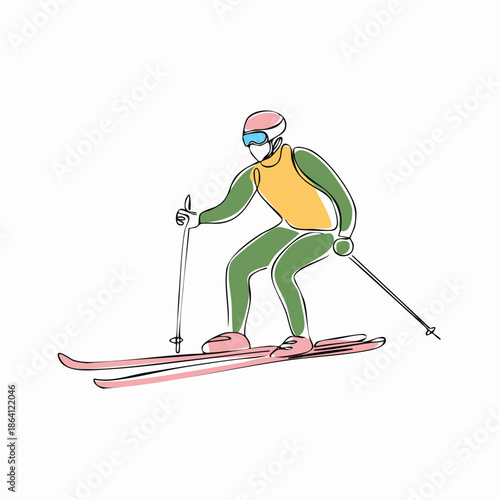 Ski racer. Continuous one line drawings. Hand drawn minimalism