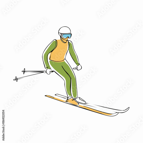 Ski racer. Continuous one line drawings. Hand drawn minimalism