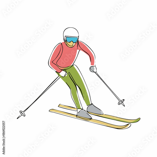 Ski racer. Continuous one line drawings. Hand drawn minimalism