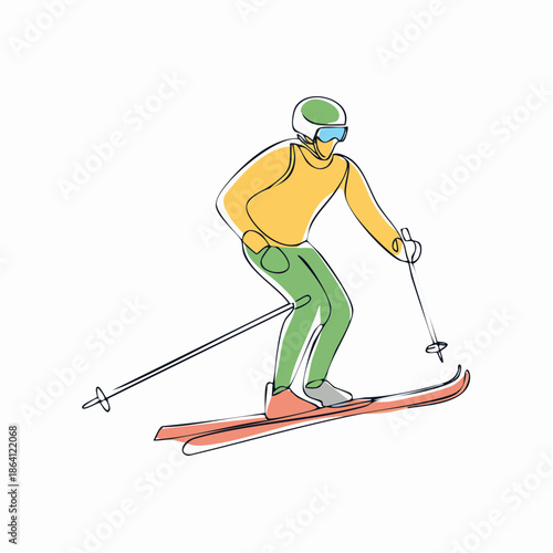 Ski racer. Continuous one line drawings. Hand drawn minimalism