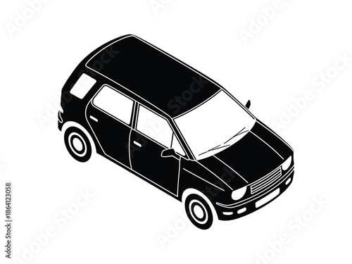 Black minivan parked isolated on white background, Vector, illustration