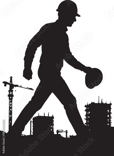 Construction worker walking with hard hat