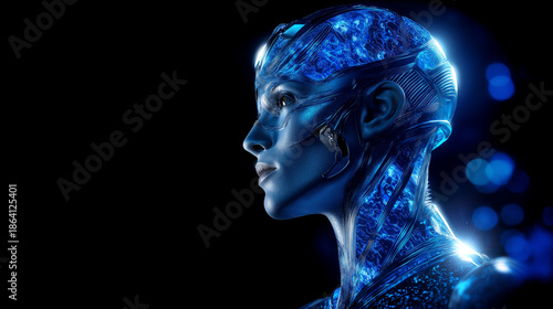 Wallpaper Mural Futuristic android profile with blue metallic tones and intricate cybernetic details, artificial intelligence portrait, faceless, with copy space Torontodigital.ca