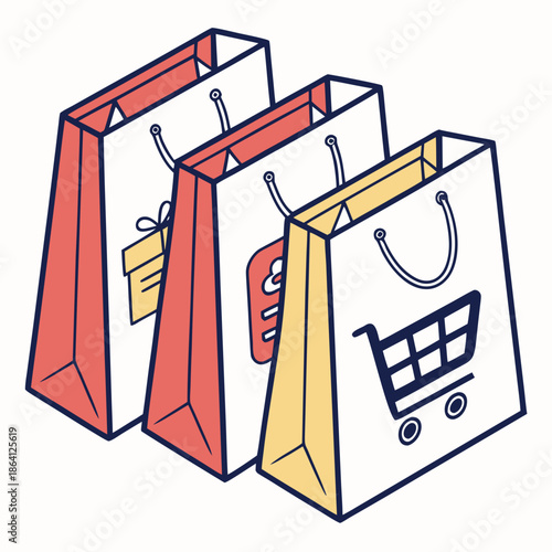 Modern shopping bag vector design with translucent layered geometric elements for contemporary retail and fashion web interfaces