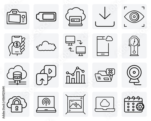 Concepts Of Modern Technology And Security – Iris Recognition, Data Analytics, And Digital Cameras For Tech-Themed Designs.