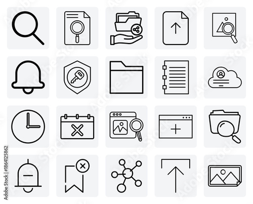 Common Digital Actions For User Experience Design, Such As Searching Content, Managing Images, And File Security.