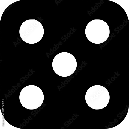 Dice with Five Dots: A simple, symmetrical view of a dice face with the number five, the embodiment of chance, games, and the thrill of risk.
