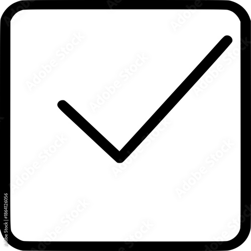 Approved Icon: A simple and elegant checkmark, rendered in bold black lines against a clean square background, embodying efficiency and precision.