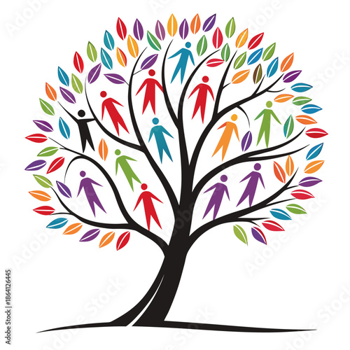 abstract tree with colorful flowers