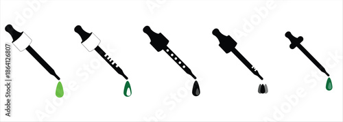 Dropper Icon Set – Outline and Filled Vector Eyedropper Icons Isolated on White Background
