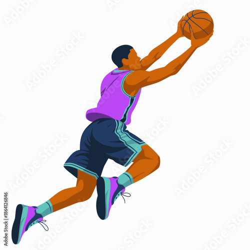 A talented basketball player caught in an action-packed moment, leaping to make a sensational play, embodying athleticism, dedication, and passion for the game.