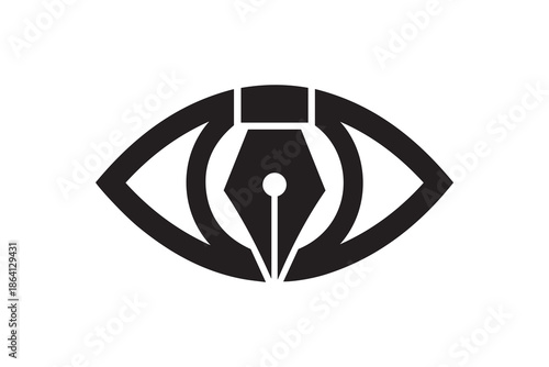 Creative eye and pen nib logo silhouette for design - Fountain pen nib inside eye shape for artistic vision symbol
