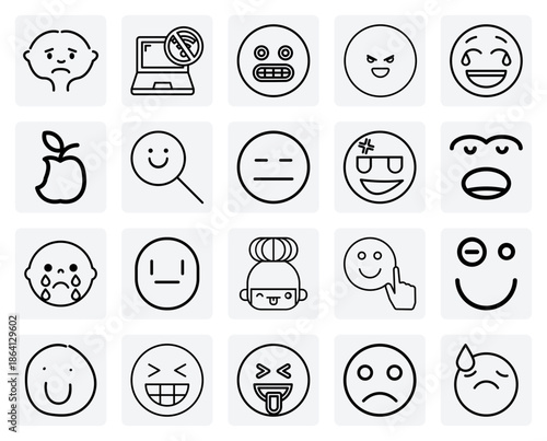 Visualizing A Range Of Human Feelings – A Collection Of Emoticons Including Sadness, Joy, And Indifference.