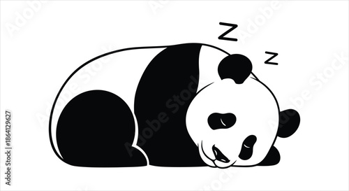 Serene Black and White Panda Illustration Resting Peacefully with Zzz Symbols