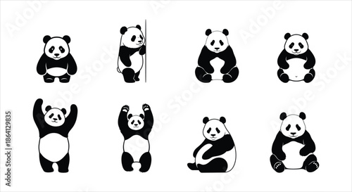 Adorable and Playful Collection of Panda Bear Illustrations in Diverse Poses, Perfect for Graphic Design