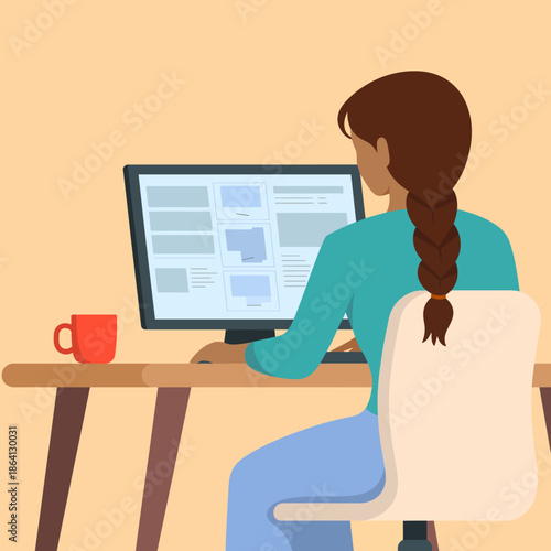 A woman deeply engaged in work on her computer creates a serene and focused atmosphere, illustrating the significance of home office environments in modern productivity.