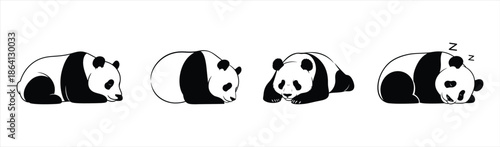 Adorable panda bear characters resting peacefully in various cute poses