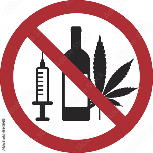 No alcohol drugs or syringe prohibition symbol no drugs
