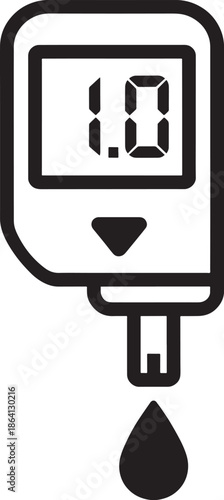 Blood glucose meter icon with reading and blood drop