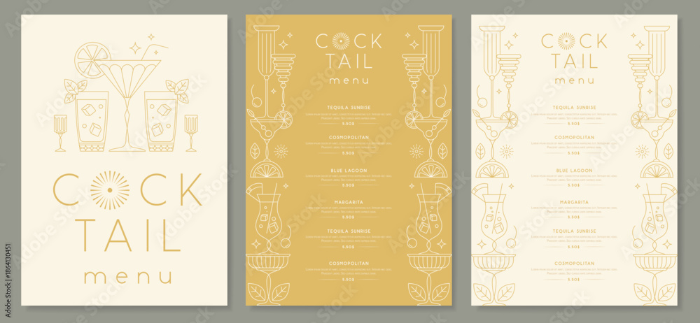 Fototapeta premium Retro line art restaurant cocktail menu design. Vector illustration