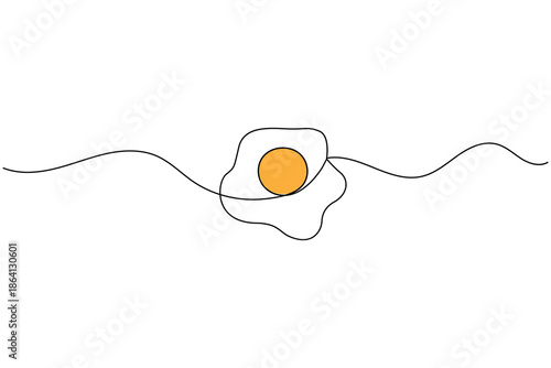 Minimalist fried egg vector. One continuous line art with yellow yolk