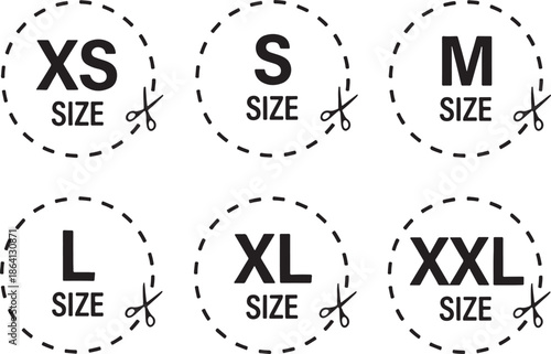 Clothing Size Label Tag Cut Scissors Icon Vector