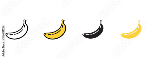 Banana icon set vector on white background.  food, healthy, snack, tropical, fresh, simple, vector icon. vector illustration.