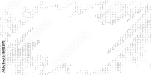 Binary code black and white background with two binary digits, 0 and 1 isolated on a white background. Halftone vector illustration.