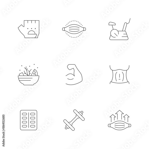 Set line icons of bodybuilding